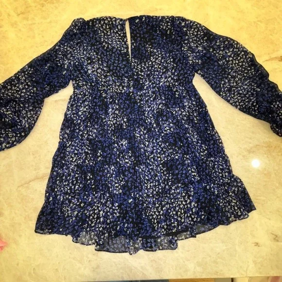 Ted Baker Trissa Tiered Swing Mini Dress Blue Euphoria Animal Folk Floral, L, 3